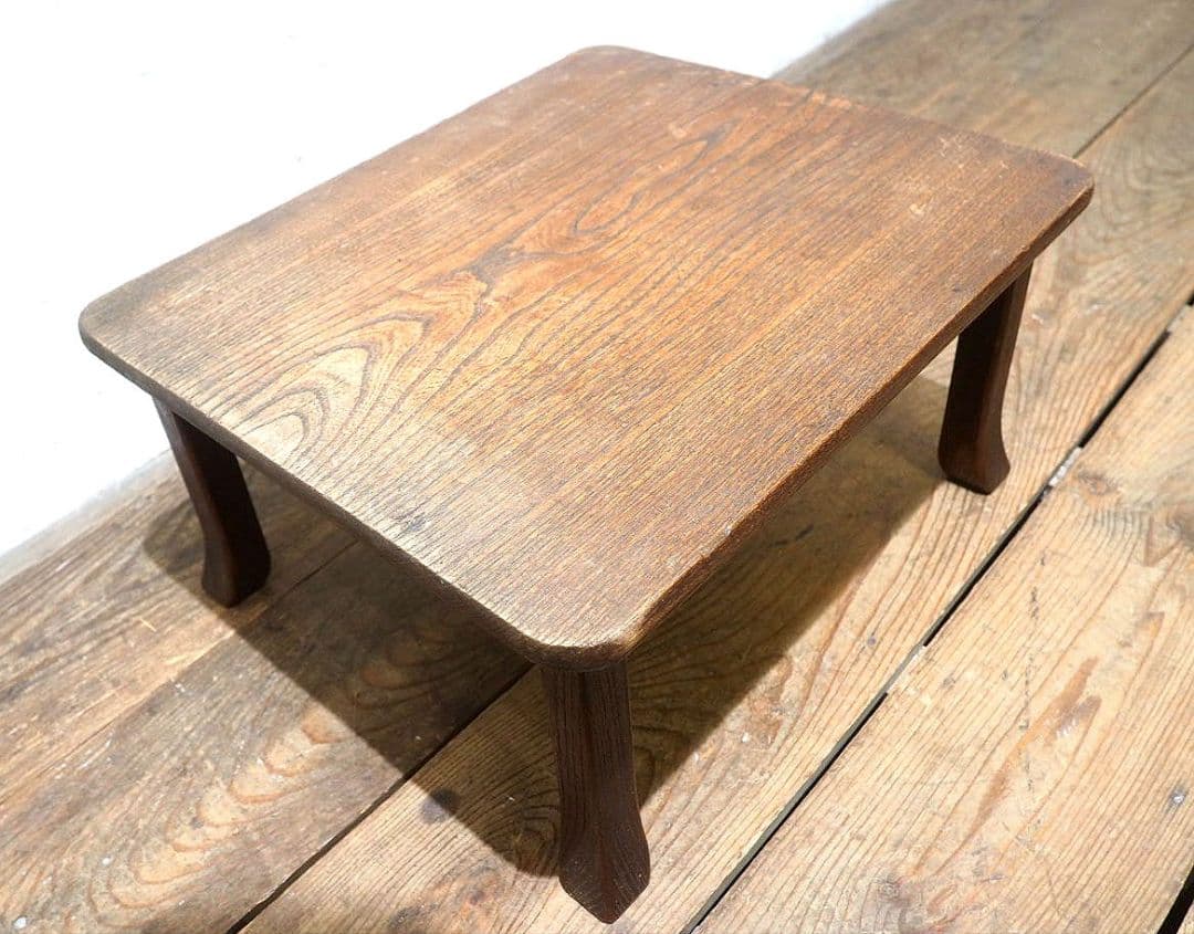 1382 栗の一枚板　レトロなローテーブル　文机　陳列台　展示台　アンティーク