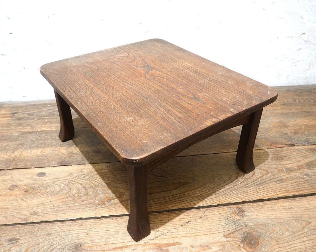 1382 栗の一枚板　レトロなローテーブル　文机　陳列台　展示台　アンティーク