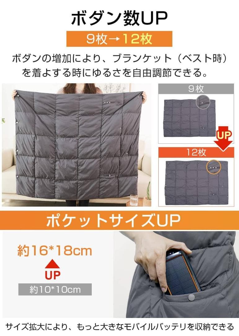 モバイルバッテリー対応 USB電気毛布 5WAY使用
