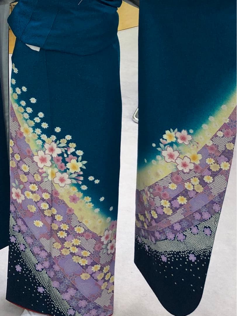 振袖青緑色ラメ入り　フルセット