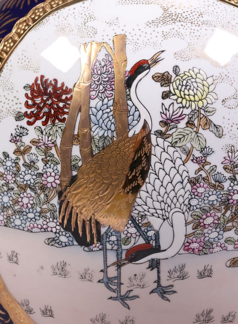 薩摩焼 栄盛窯 瀧山作 金襴手花鳥図鶴首大花瓶 65.7cm 飾瓶【CM208】