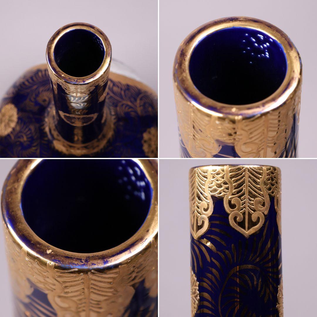 薩摩焼 栄盛窯 瀧山作 金襴手花鳥図鶴首大花瓶 65.7cm 飾瓶【CM208】