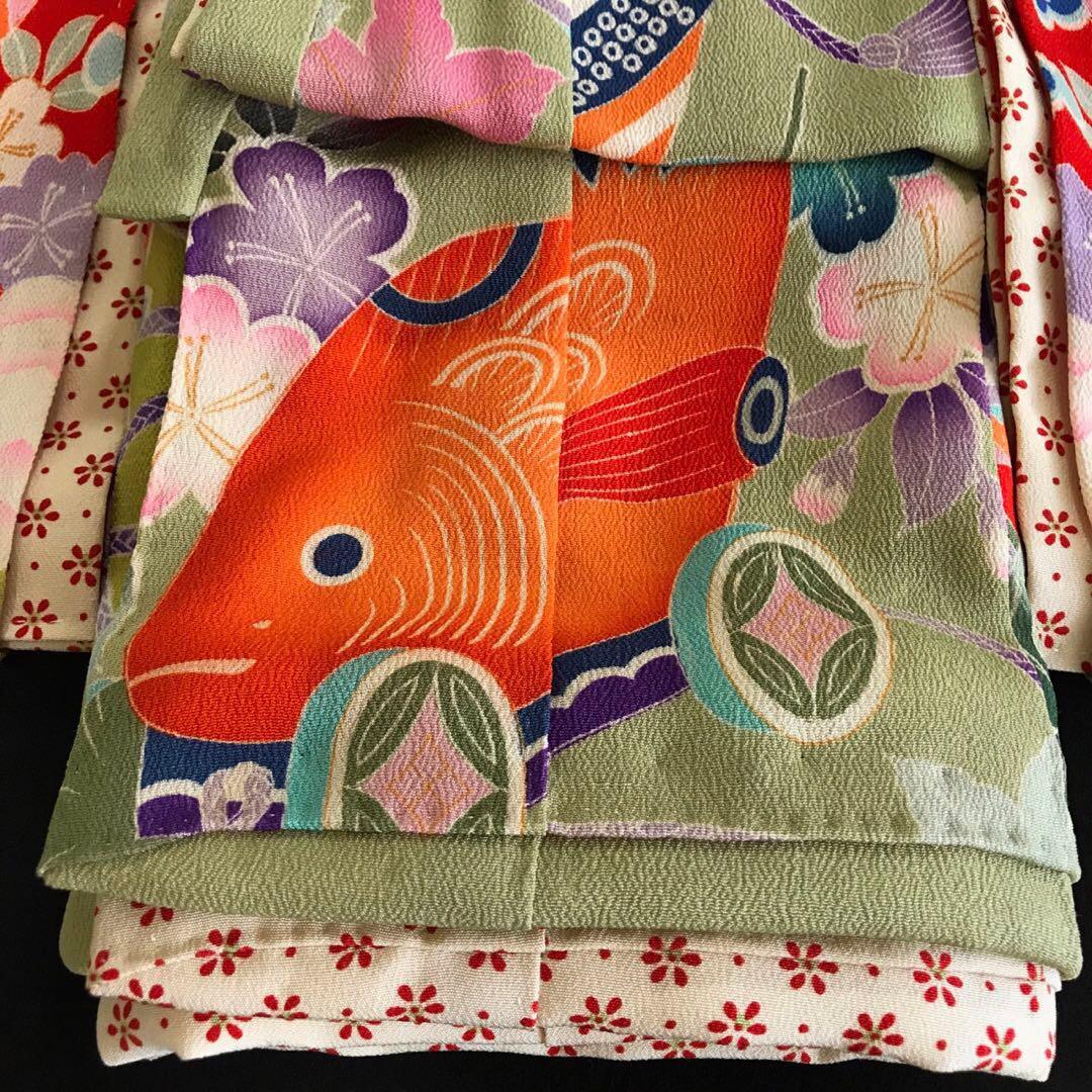 ＊ 市松人形 12号 鯛車 鼓 花 錦紗縮緬 アンティーク 着物 帯 ＊