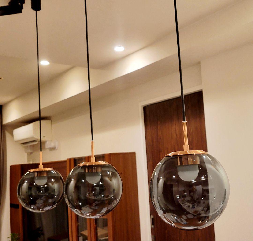 ラン　スモークガラス ペンダントライト 3灯セット