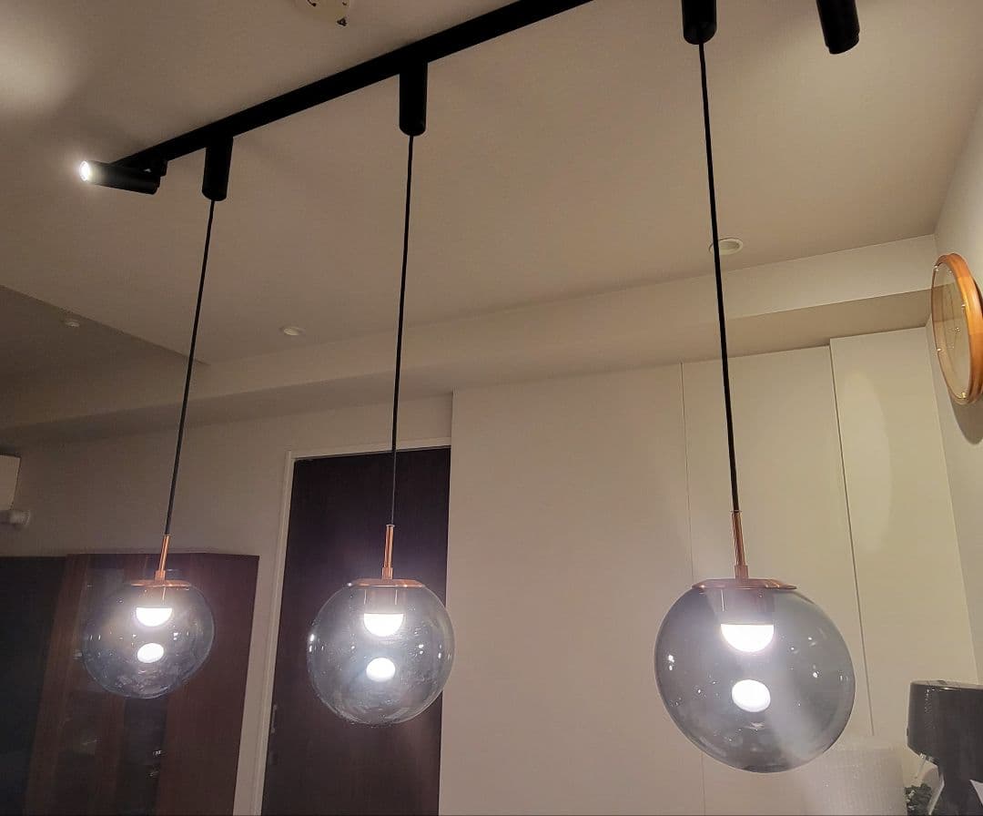 ラン　スモークガラス ペンダントライト 3灯セット