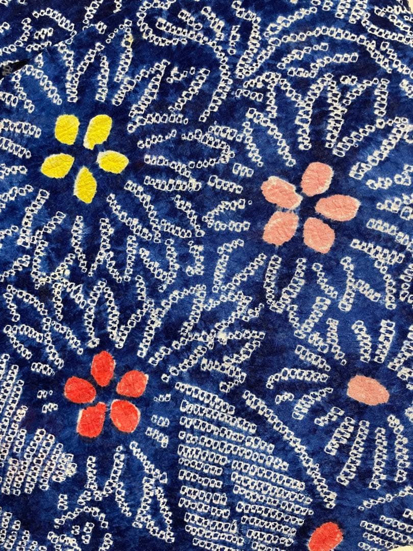 G 美品 有松鳴海絞り 蝶模様 青 綿 浴衣 着物