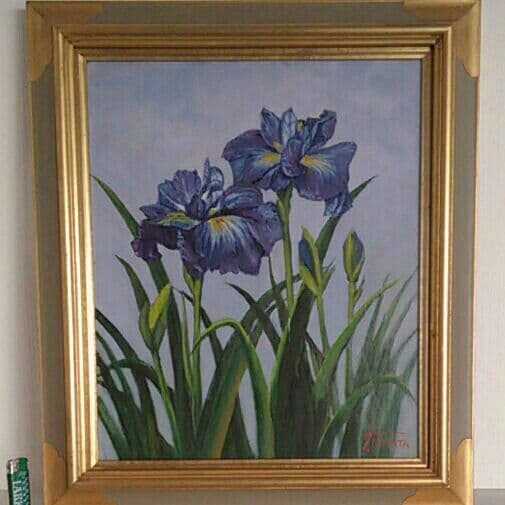 ⭕お値下げ⭕春の半額セール◆村田酉市◆『花菖蒲 』 肉筆油絵 8号新槐樹社全国展