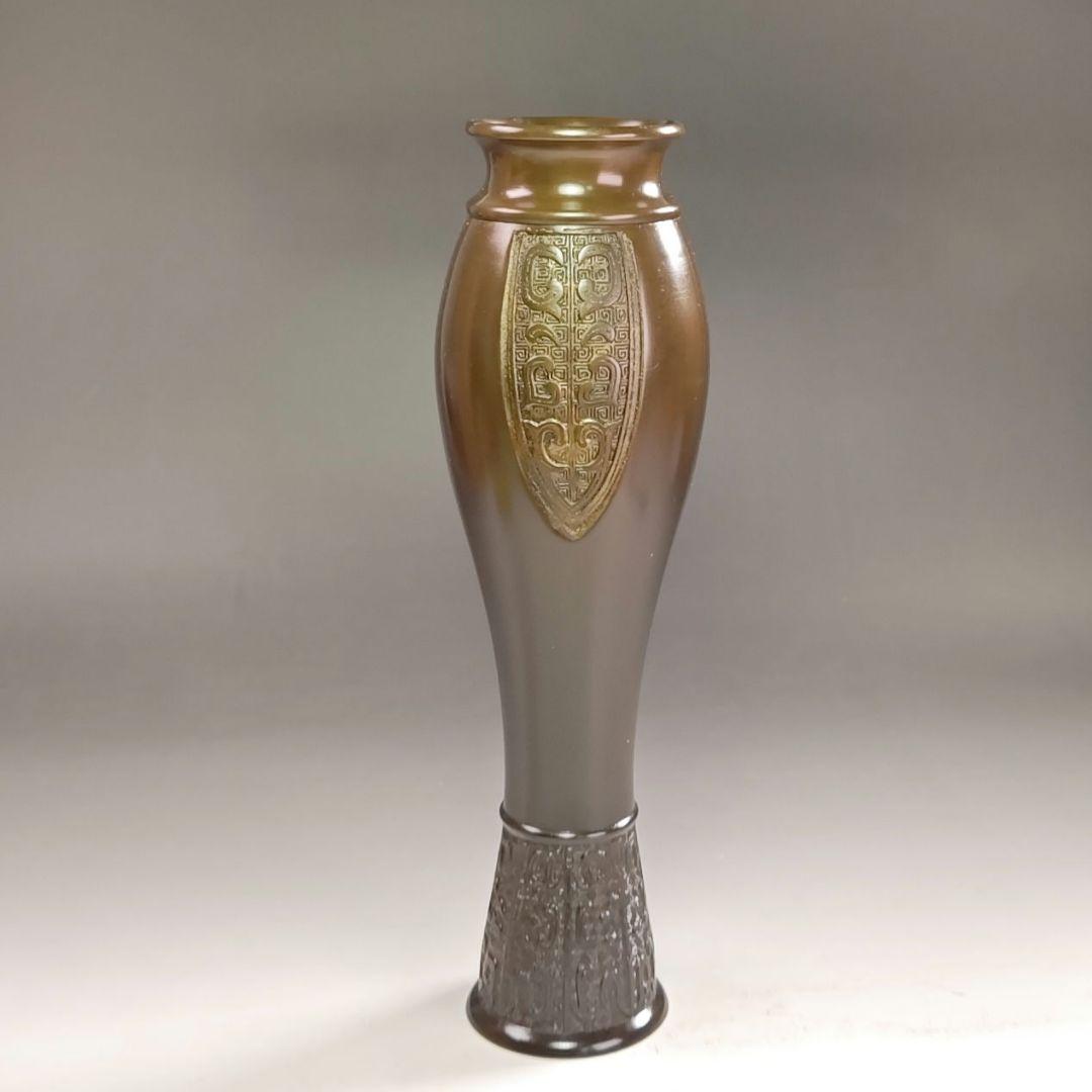 ウ218 花瓶『鋳師　金森浄栄』『唐銅　花生　共箱』茶道具　花器　花入