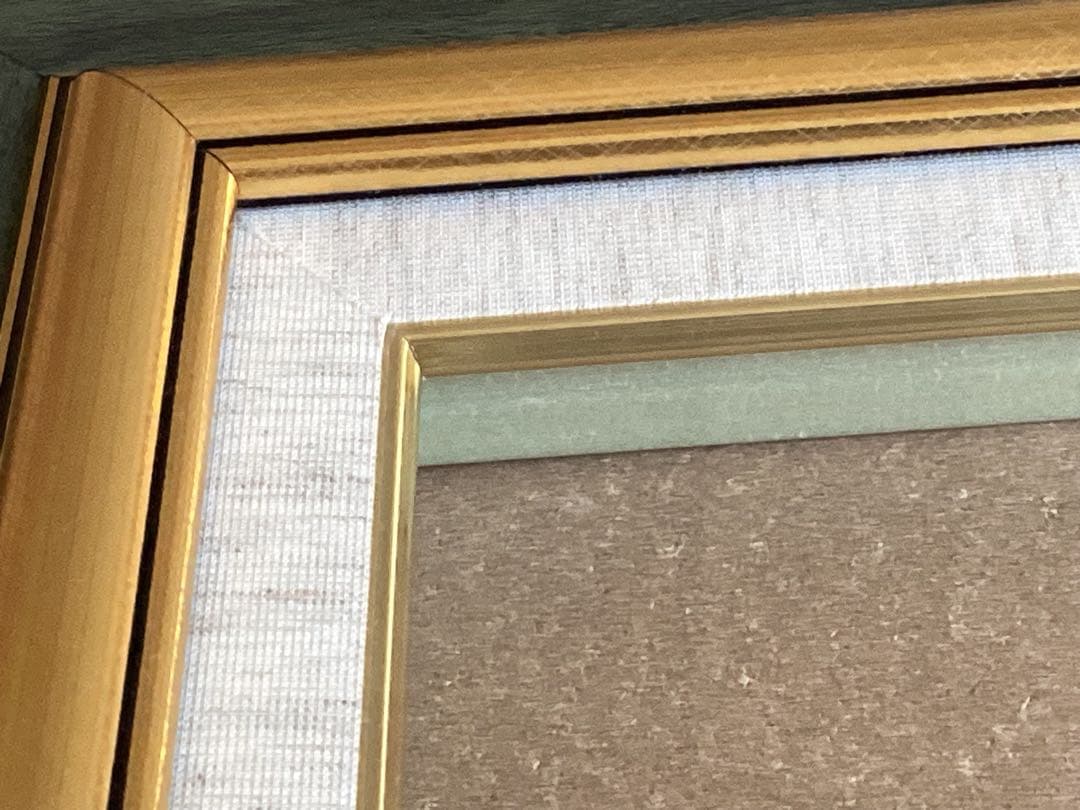 モスグリーンとゴールドの木製油彩額縁　サイズF8 箱付き　日本製　美品