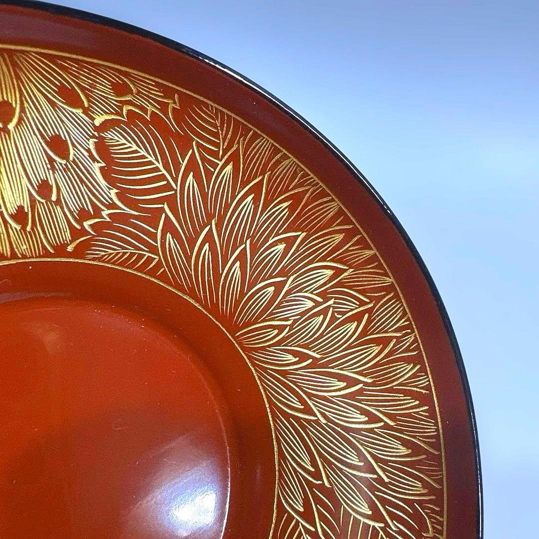 煎茶道具　能登　輪島塗　沈金　菊模様　茶托