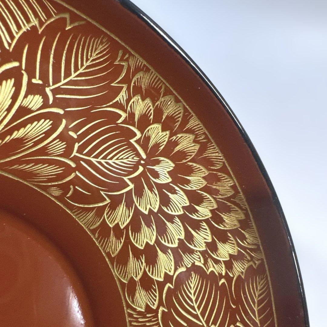 煎茶道具　能登　輪島塗　沈金　菊模様　茶托