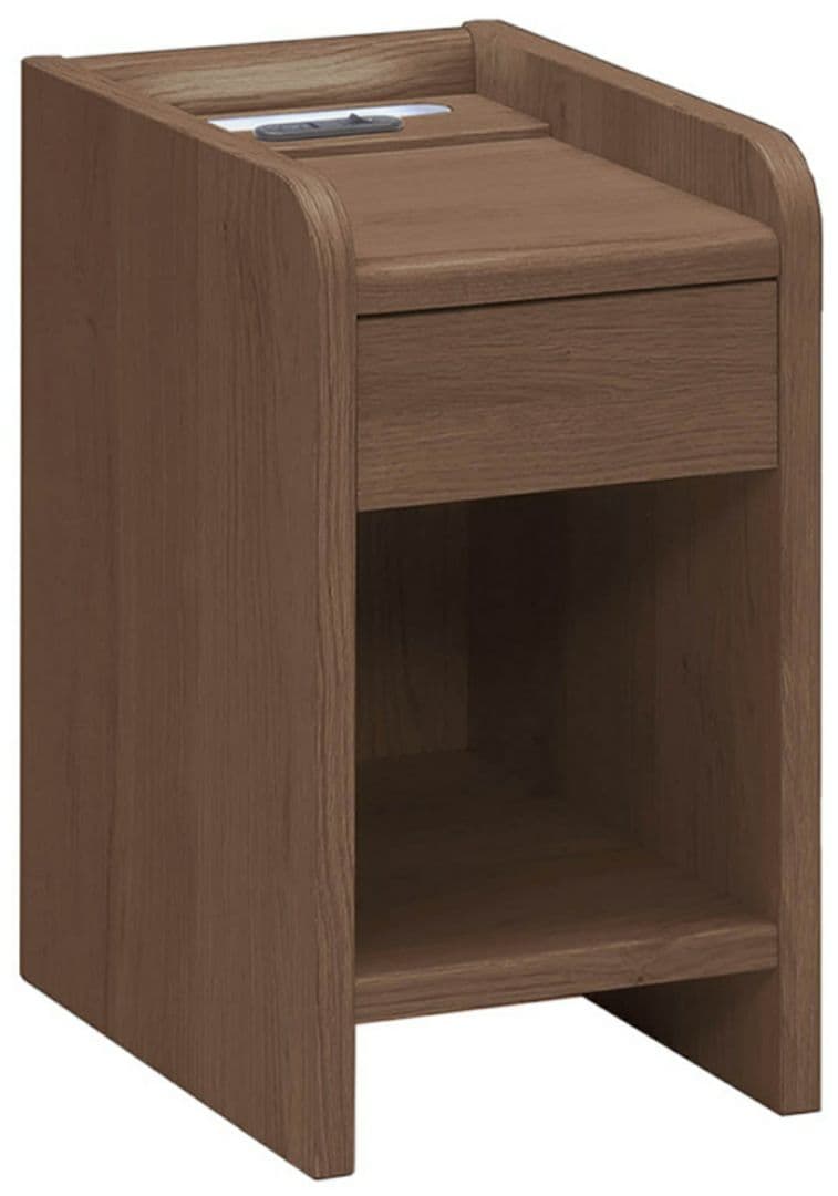 ナイトテーブル ベッドサイドテーブルNT508 茶ブラウン コンセント付 照明付