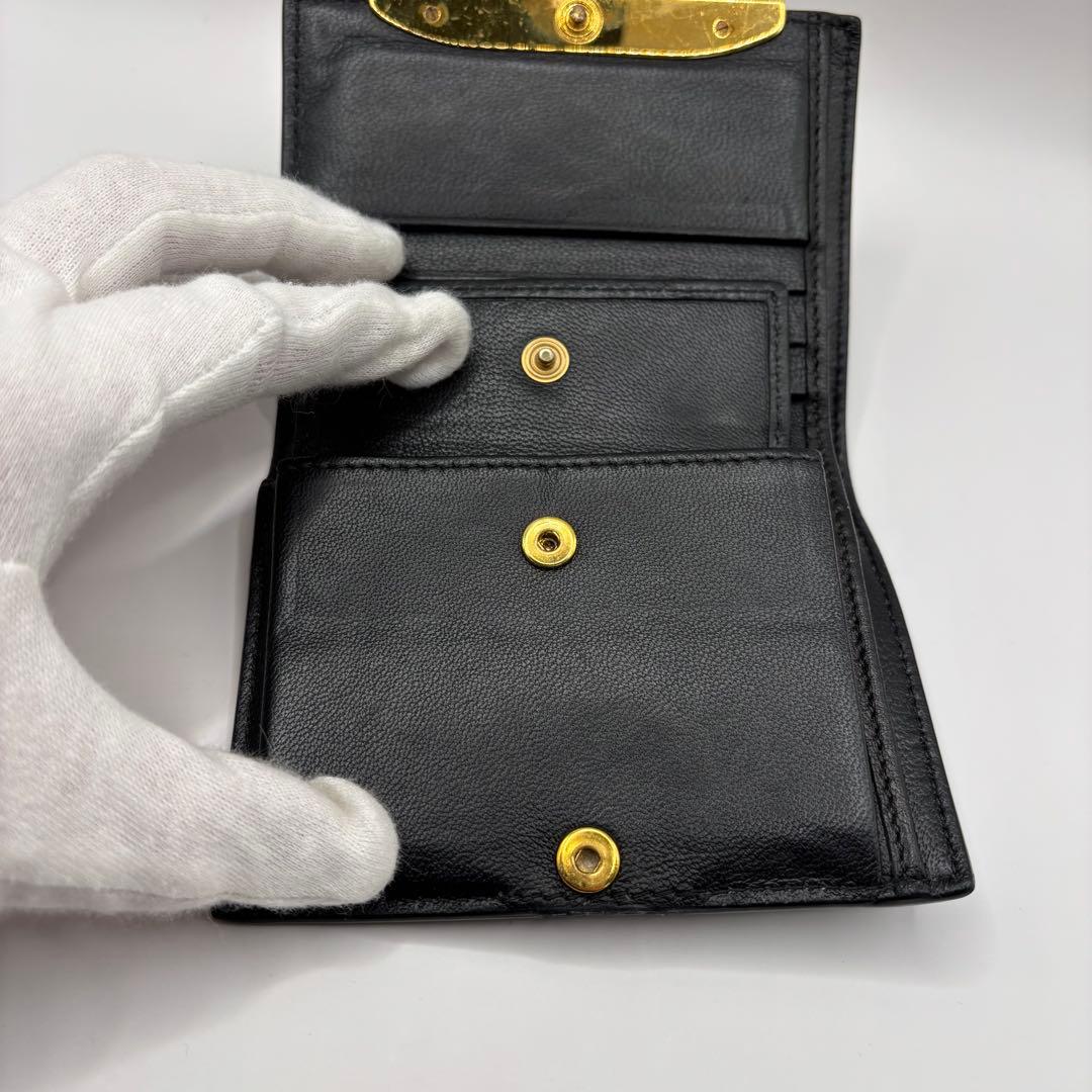 MARNI 二つ折り財布　ブラック　ゴールド　光沢　コンパクト　ウォレット　財布