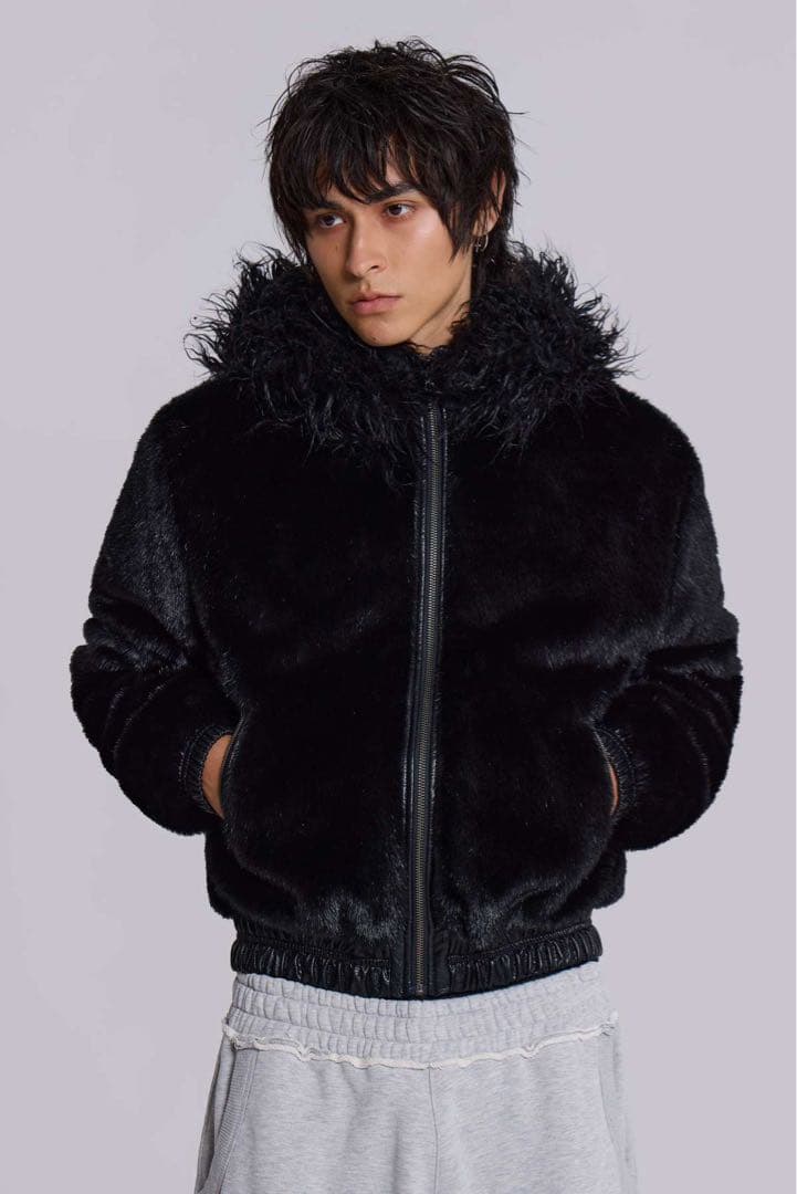 Jaded London Raven Faux Fur Jacket ブラック