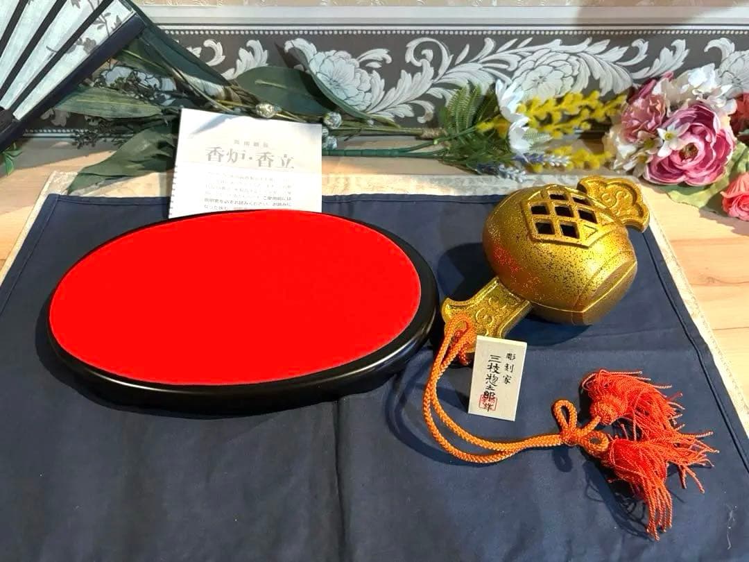 高岡銅器　三枝惣太郎作　小槌　香炉・香立　台つきお香つき希少品　新品未使用保管品
