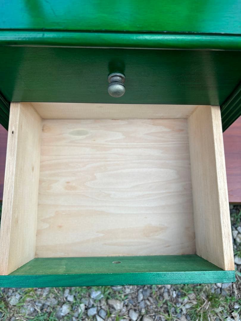 昭和レトロ　グリーンの木製電話台・ファックス台　飾り棚　花台