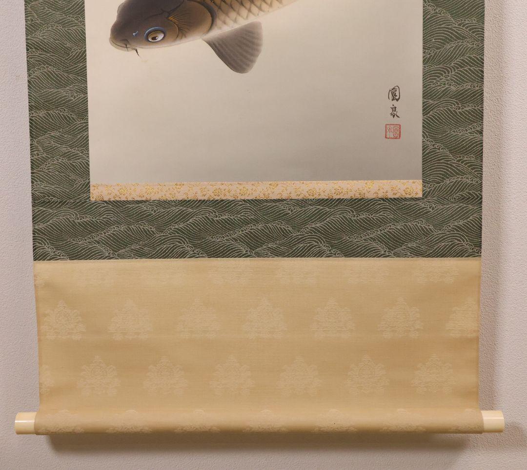 【真作】日本画 大谷園泉 鯉図 絹本 掛軸 双鯉 MB119