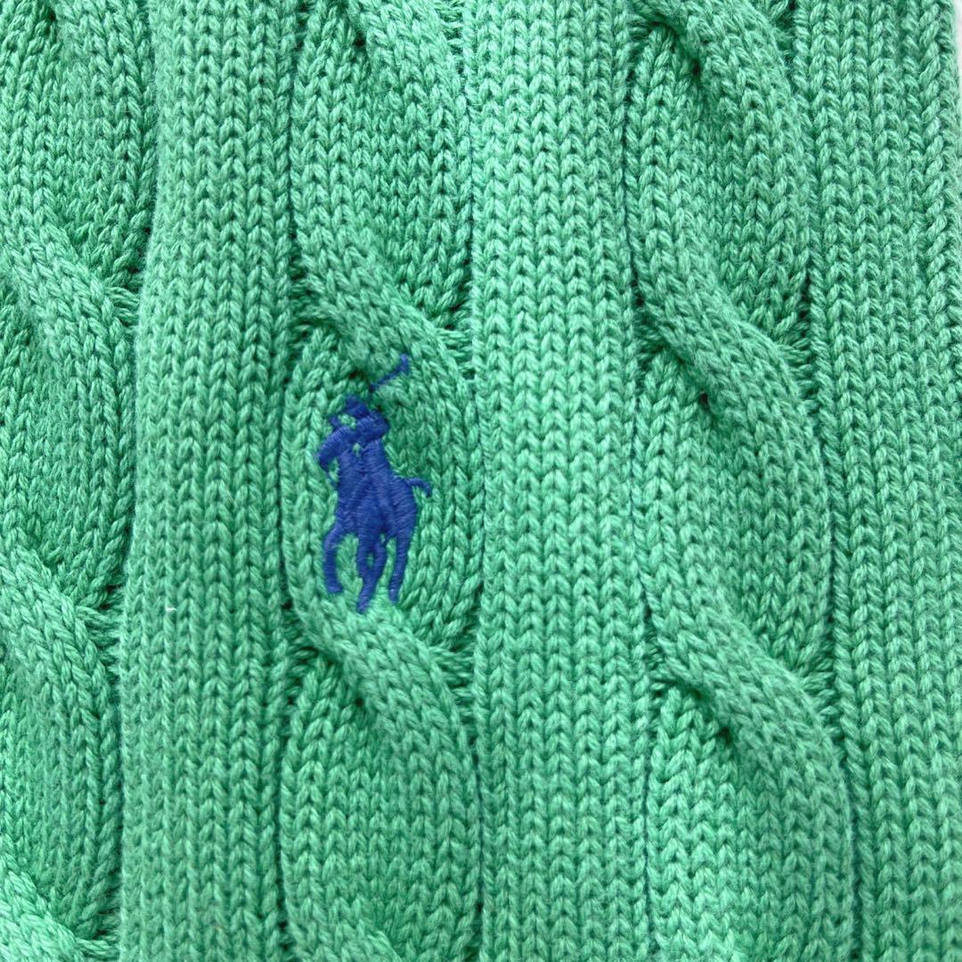 ポロバイラルフローレン　ケーブルニット クロップド ポロシャツ ベスト 緑 XL