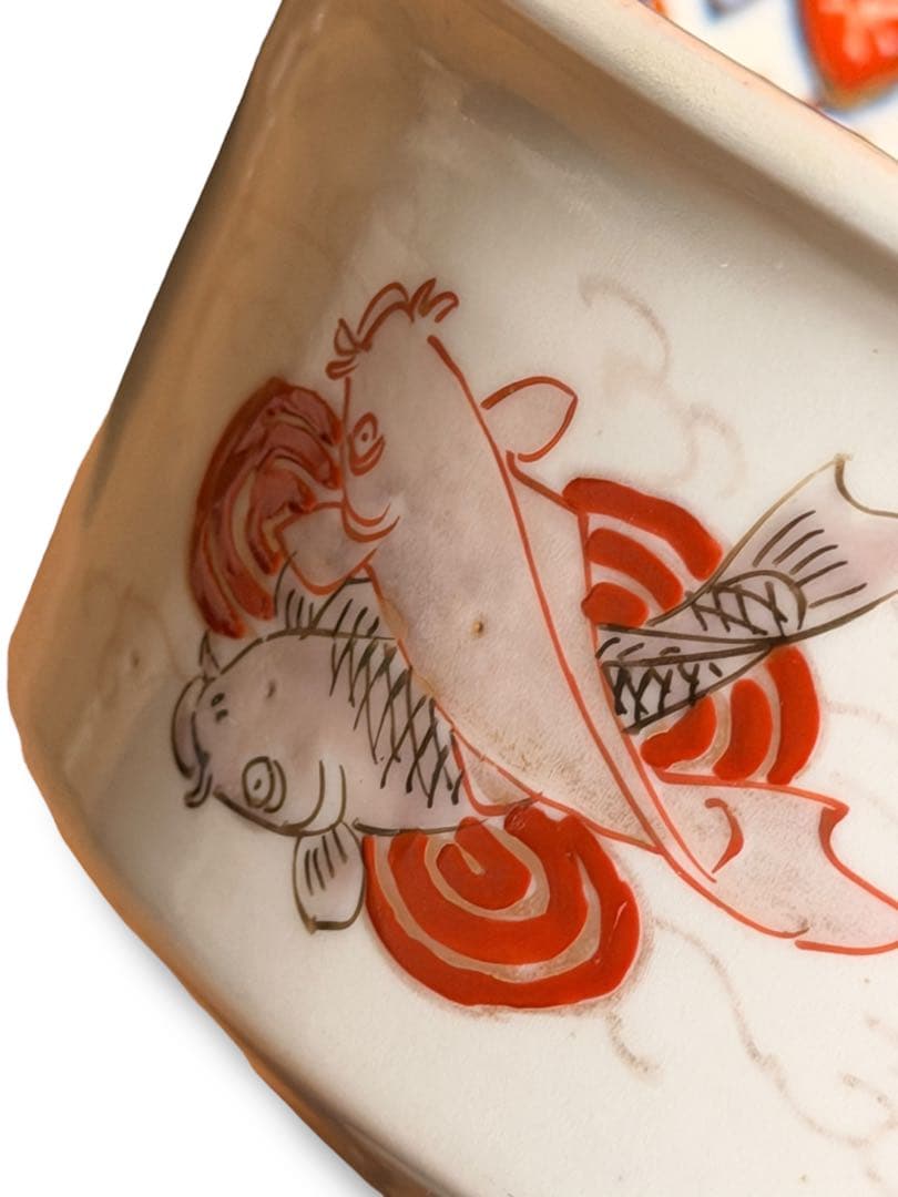 #古伊万里 盃洗 明治期 色絵 鯉文 高杯