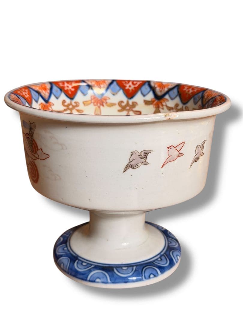 #古伊万里 盃洗 明治期 色絵 鯉文 高杯