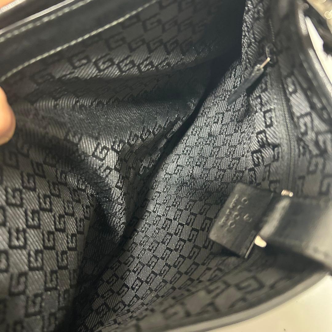 GUCCI グッチ ジャッキー レザー キャンバス ショルダーバッグ ブラック