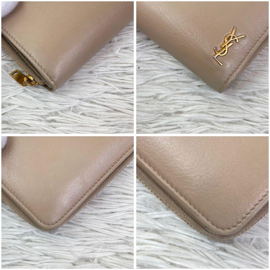 美品/現行✨イヴサンローラン 二つ折り財布　カサンドラ　YSL　ピンクベージュ