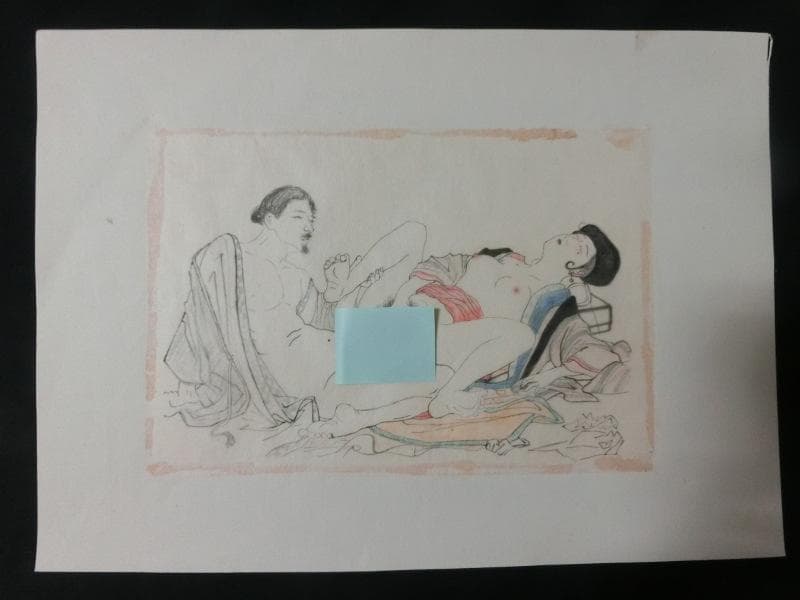 迫力の　誇張！　怒張！　大判 春画　手描き4枚　日本画 艶絵