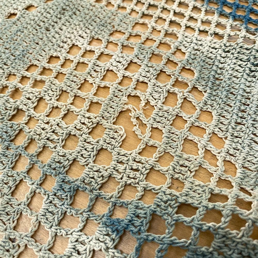 希少 特大 アンティーク ヴィンテージ 藍染め レース クロス カバー フランス