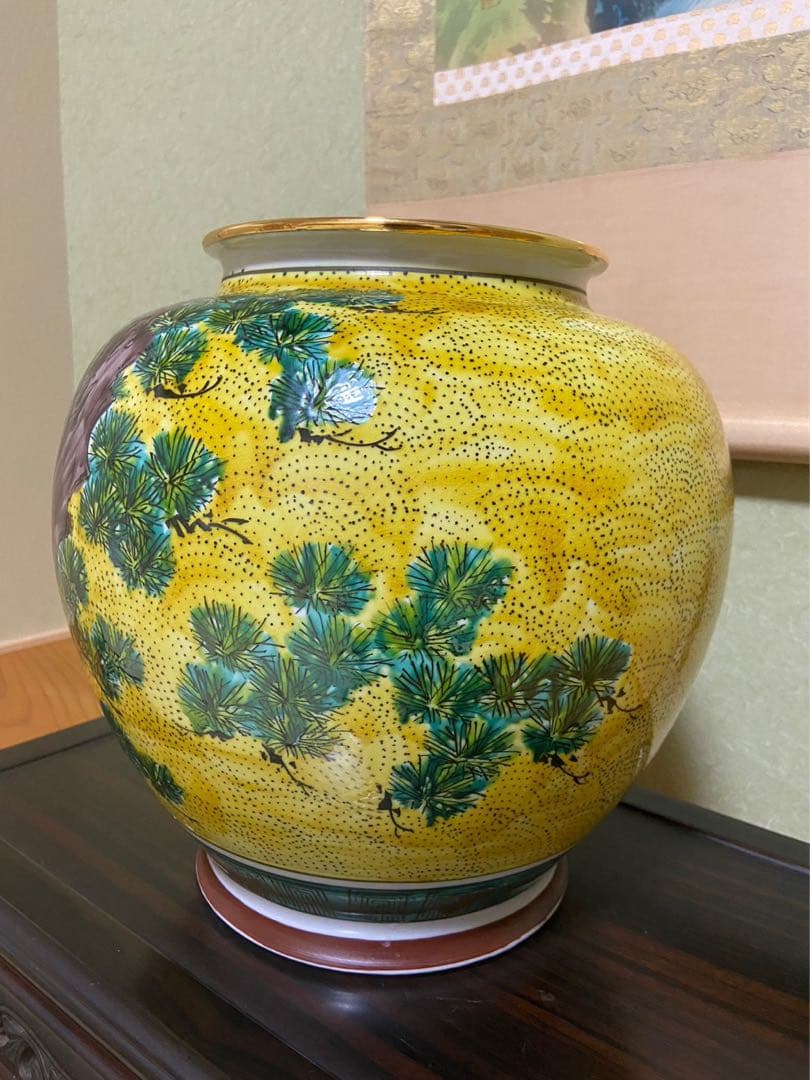 【九谷焼 13号花瓶 吉田屋 鶴 松 栄峰造】アンティーク 新品 花器 壺