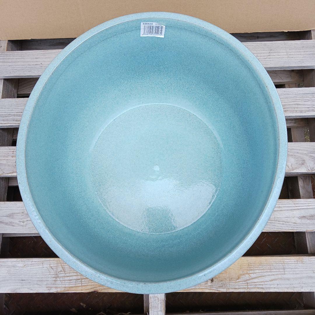 新品　特大52x48　陶器　睡蓮鉢　難有　メダカ鉢　水色　ブルー　ルーバーLWC