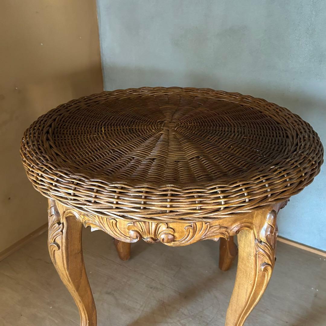 猫脚ラタンガラステーブル