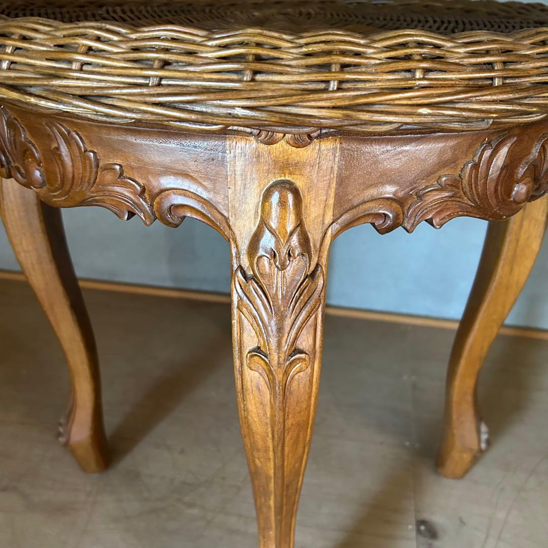 猫脚ラタンガラステーブル