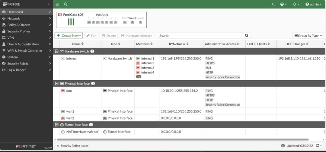 FORTINET FORTIGATE-60E(ライセンス切)【v7.4.9】②