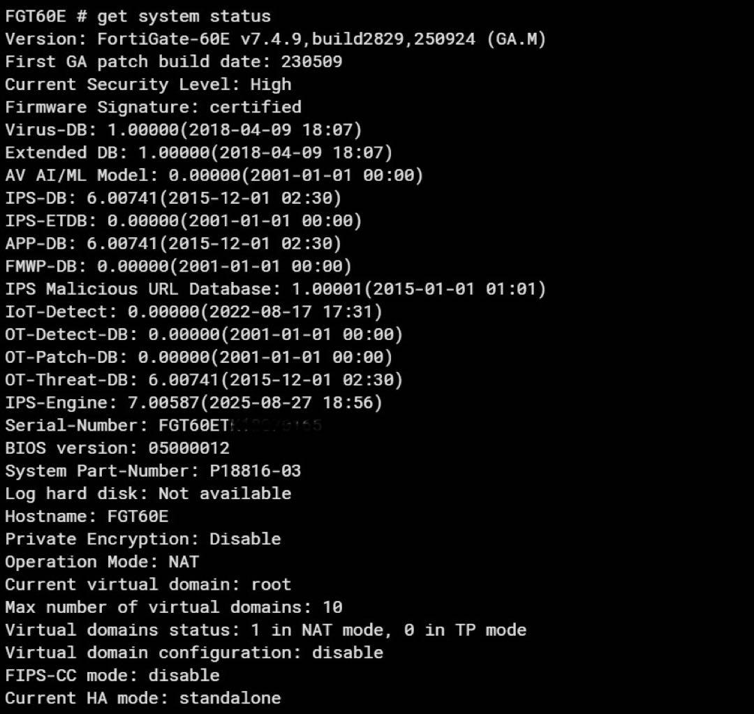 FORTINET FORTIGATE-60E(ライセンス切)【v7.4.9】②