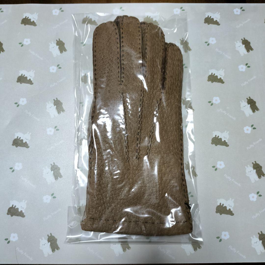 未使用　ペッカリー革手袋　カシミヤライニング　タン