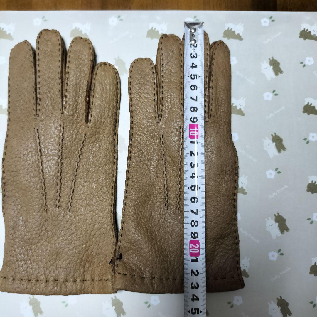 未使用　ペッカリー革手袋　カシミヤライニング　タン