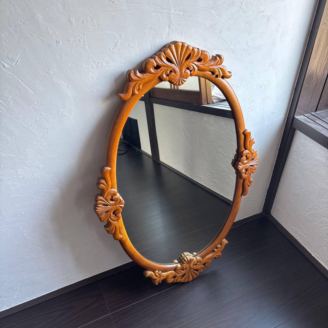 アンティーク ウォールミラー 昭和レトロ 古道具 彫刻 ビンテージ 鏡