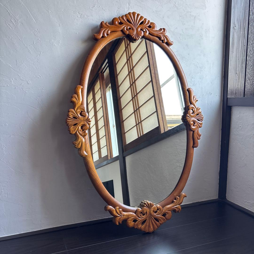 アンティーク ウォールミラー 昭和レトロ 古道具 彫刻 ビンテージ 鏡