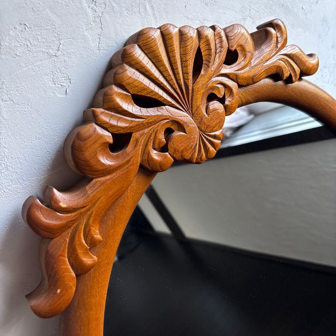 アンティーク ウォールミラー 昭和レトロ 古道具 彫刻 ビンテージ 鏡