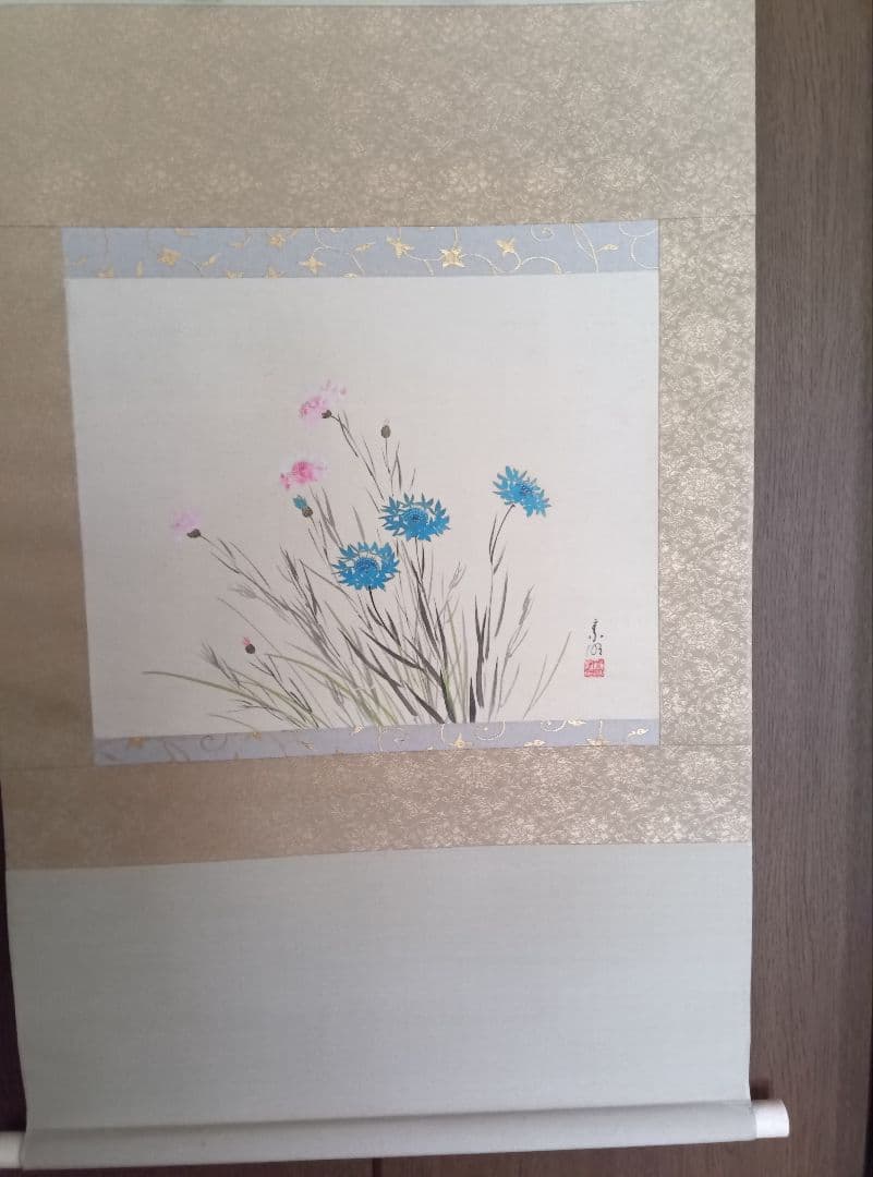 結城素明　題名矢車草　伊勢丹美術部シールあり