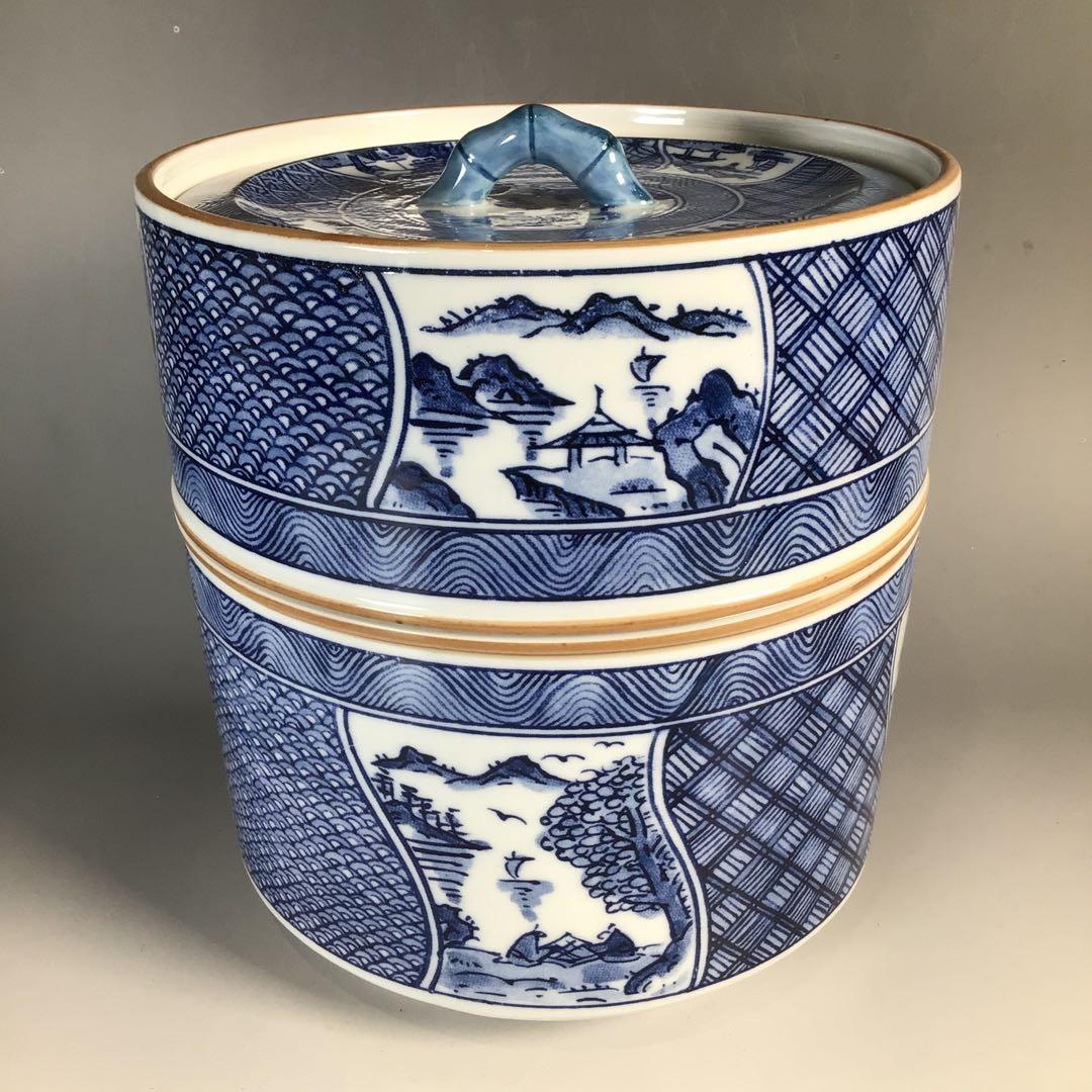 Ｎ３９１　皆具　『京焼　貴山造』『染付祥瑞文』『水指　建水　蓋置　杓立』　共箱