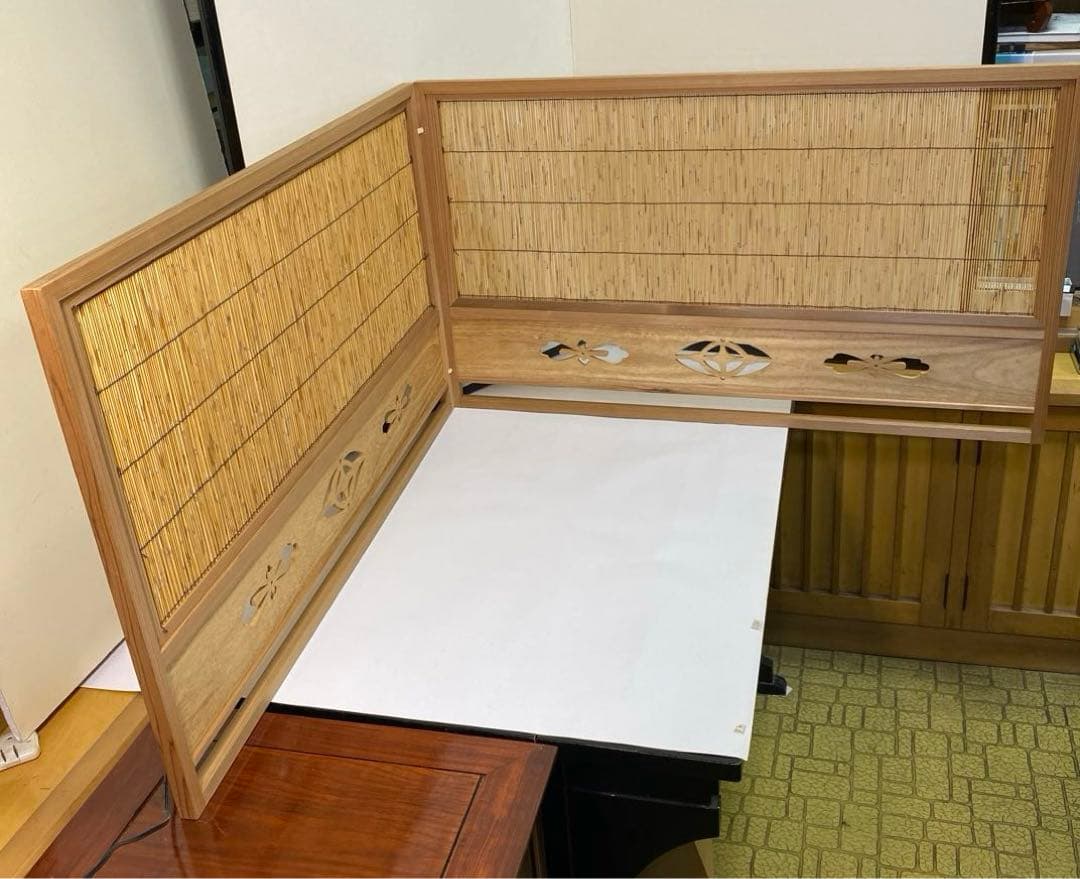 【茶道具】七宝透かし風炉先　葦簾　襖セット