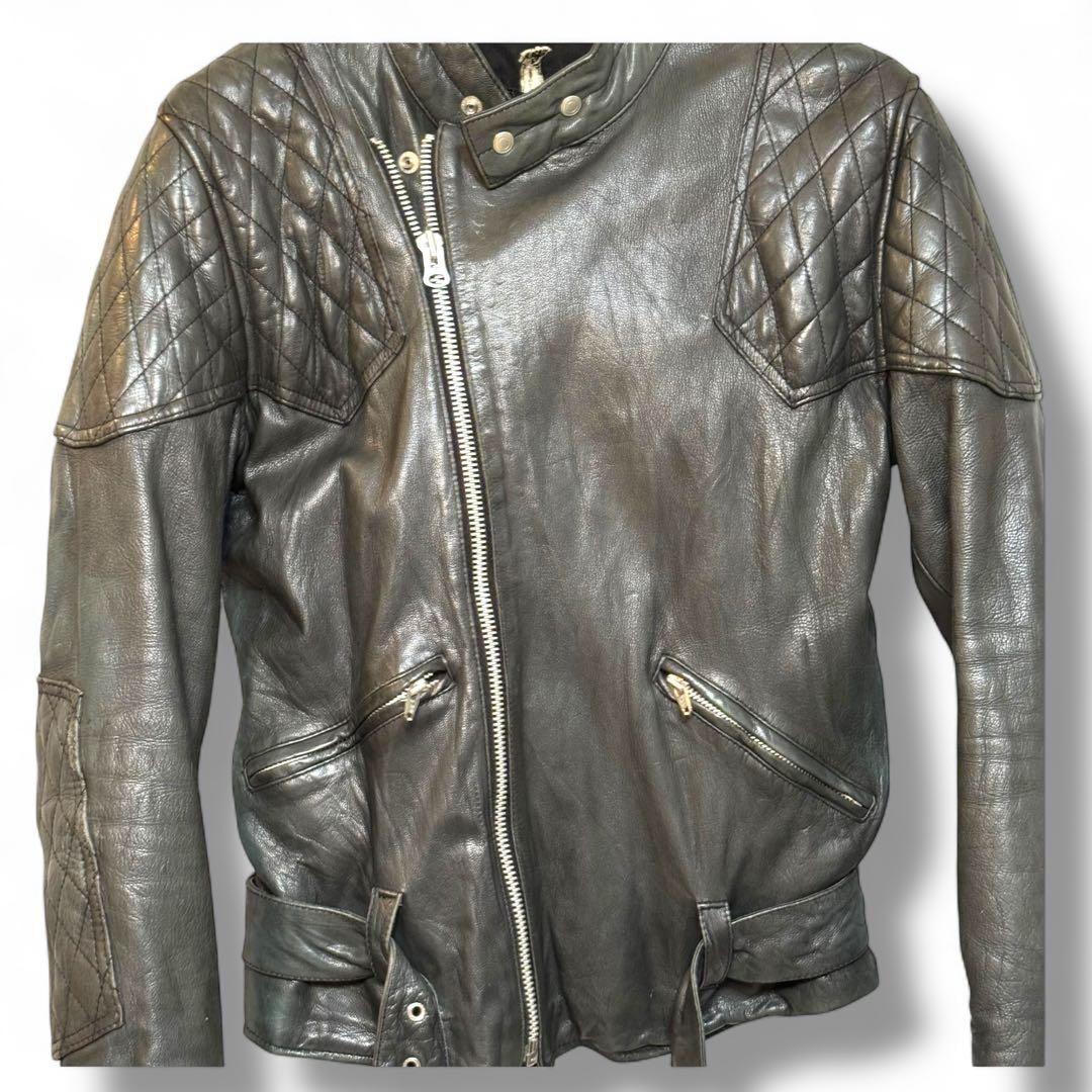 美品 PRIVATE BRAND AG ゴートスキン レザーライダースJKT