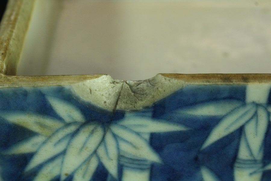 中国美術 青花 白抜 笹紋 段重 高18.5cm 清(K-LC670)