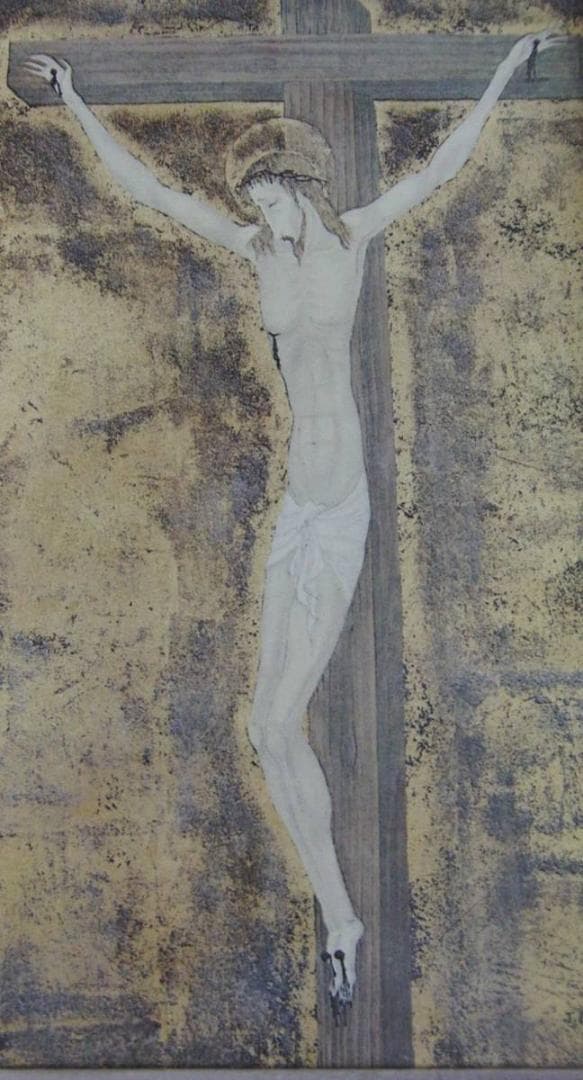 藤田嗣治、「Christ en croix」、希少画集の額装画、人気作品