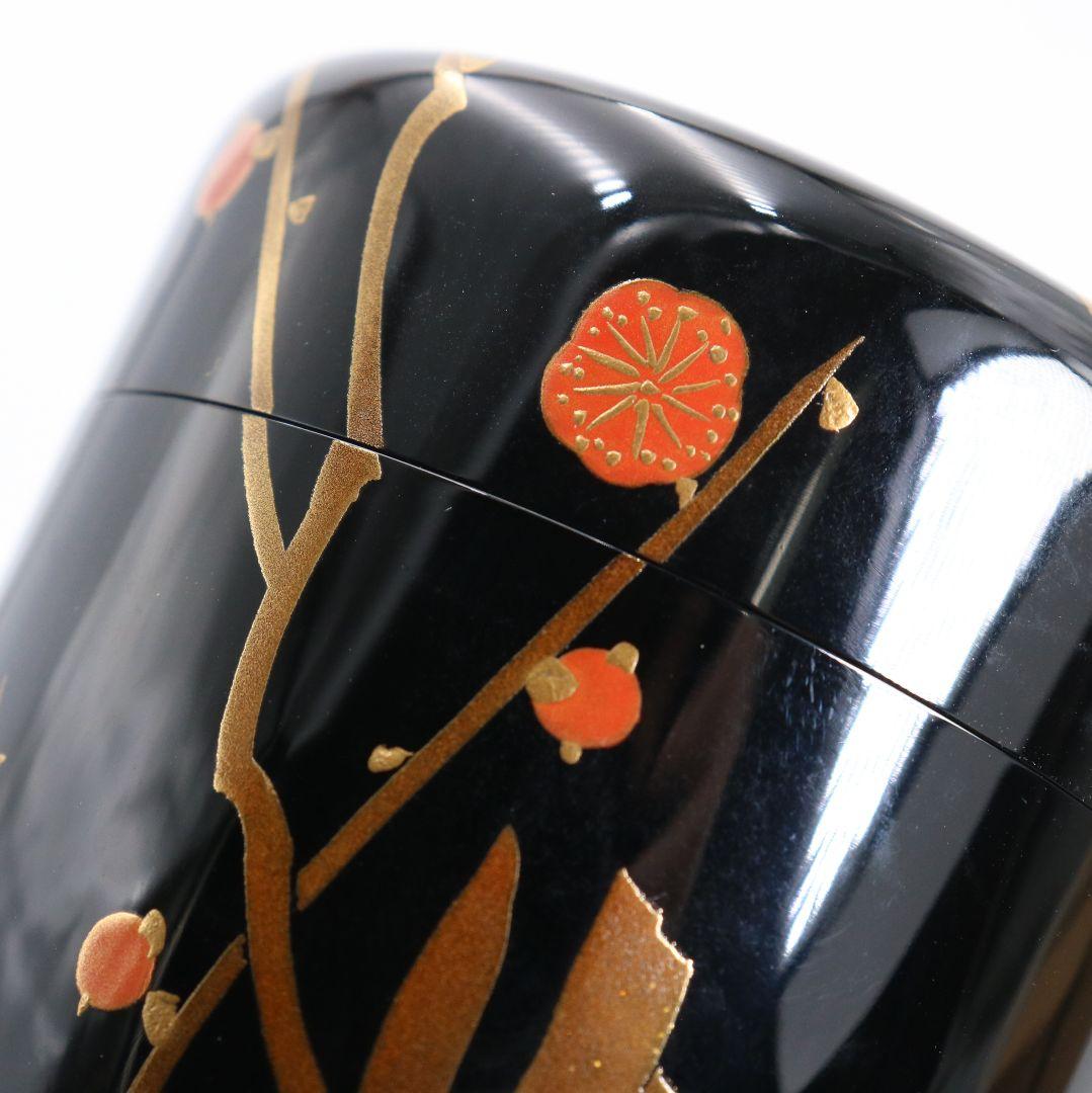 桜井一良作 梅文 利休形中棗 茶道具 共箱共布　V878　N6