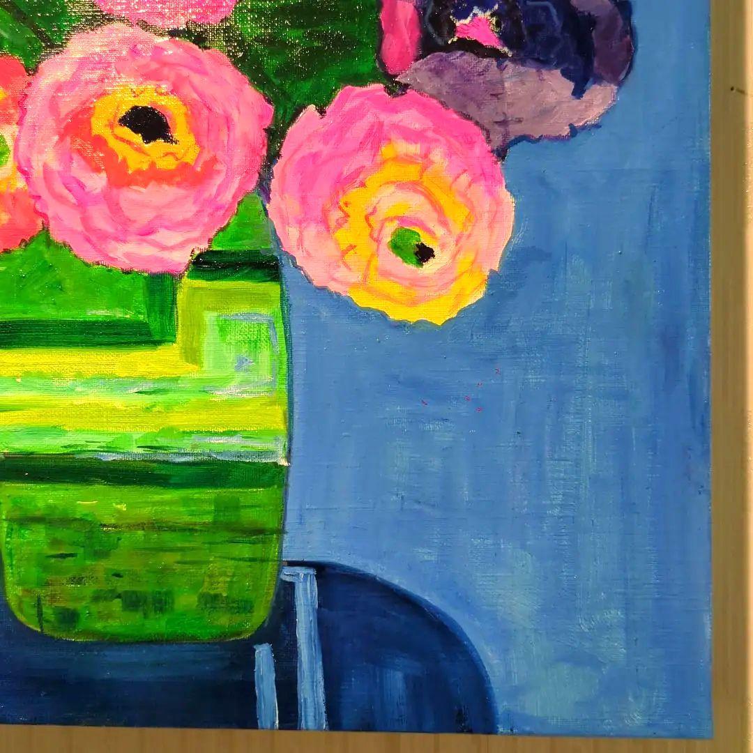 キャンバス油絵　専用　カラフルなお花をたくさん入れた花瓶 happy!