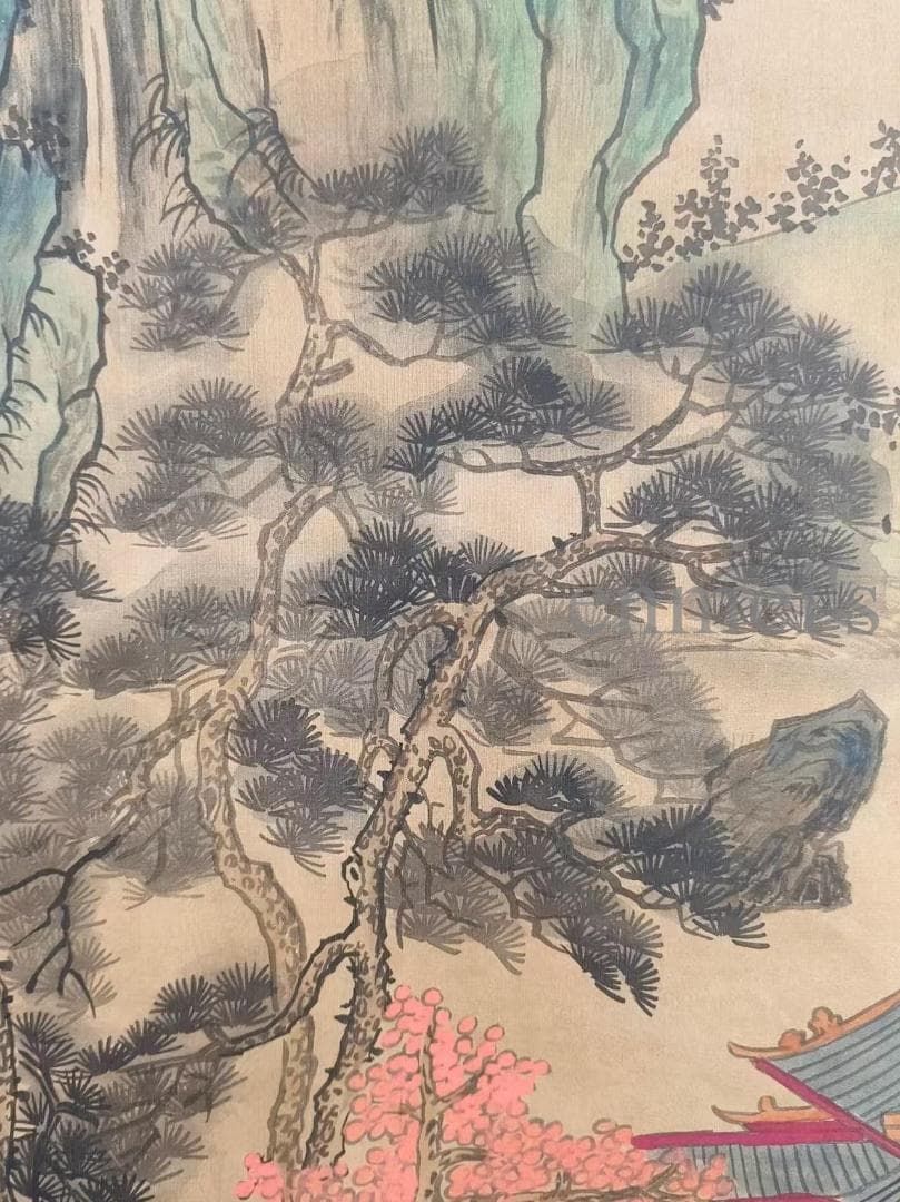 中国古美術 近代 絹本手描き 呉湖帆作款 山水画 掛軸 三尺 牙軸 肉筆 古玩