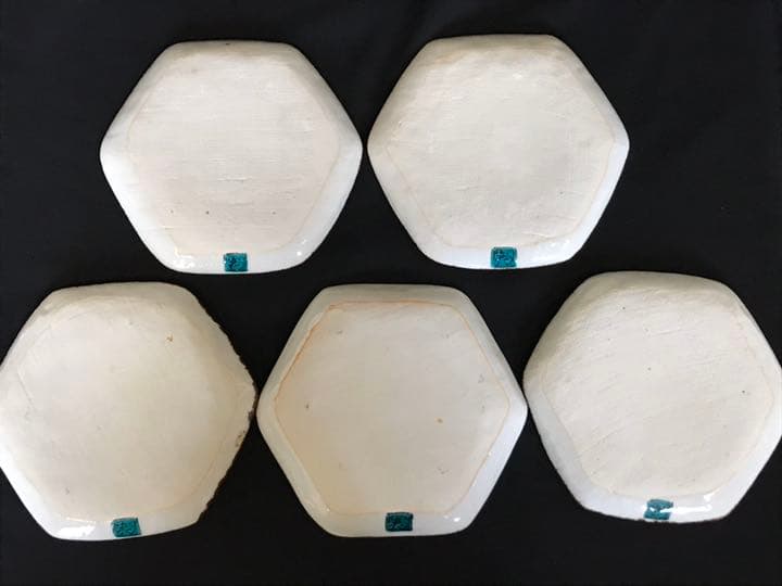 九谷焼の名工　三ツ井為吉　絵変わり　六角　銘々皿5客　K202 本物保証