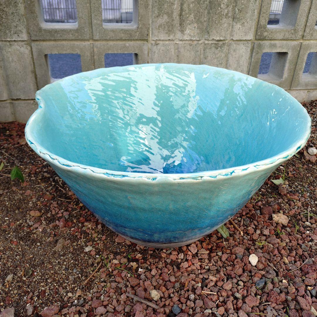 信楽焼　手作りめだか鉢　水連鉢　ビオトープ　直径50〜52㌢